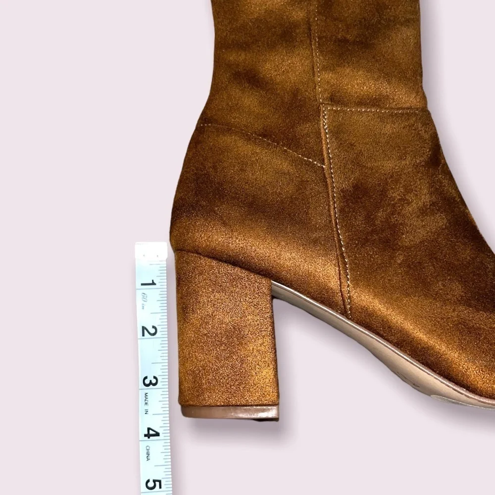 Steve Madden Shaya Boots Cognac Brown Over The Knee Suede Leather Heels Size 6.5